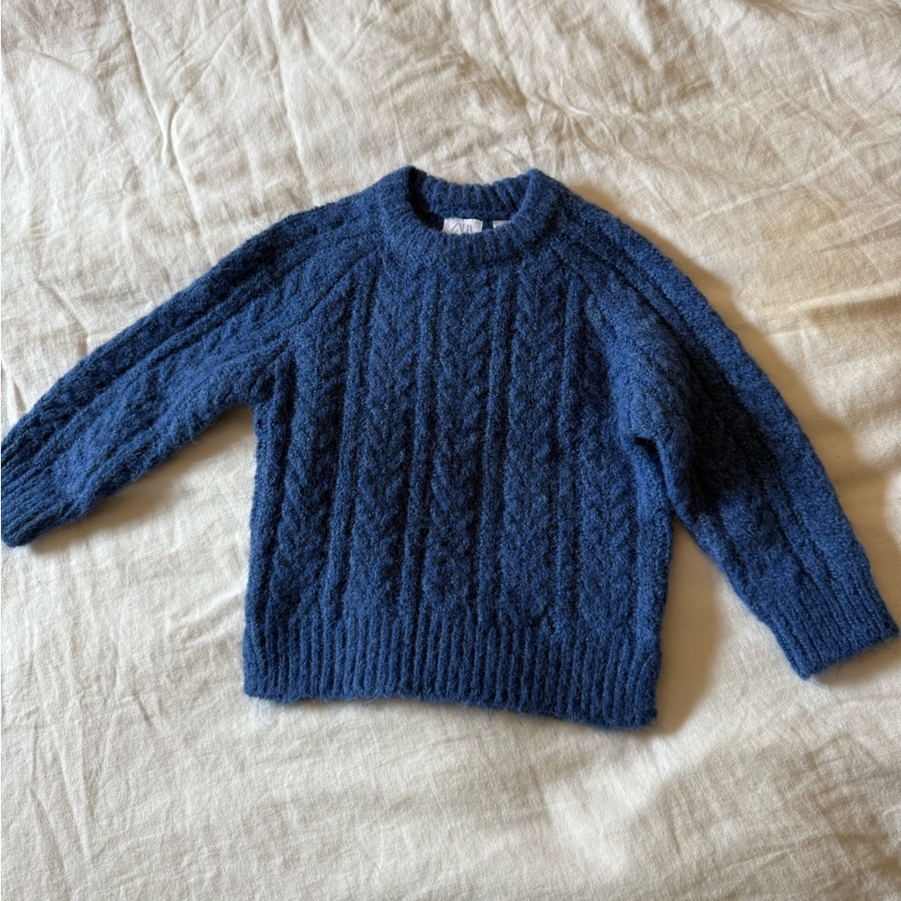 Zara Deep Blue Cable Knit Crewneck Sweater